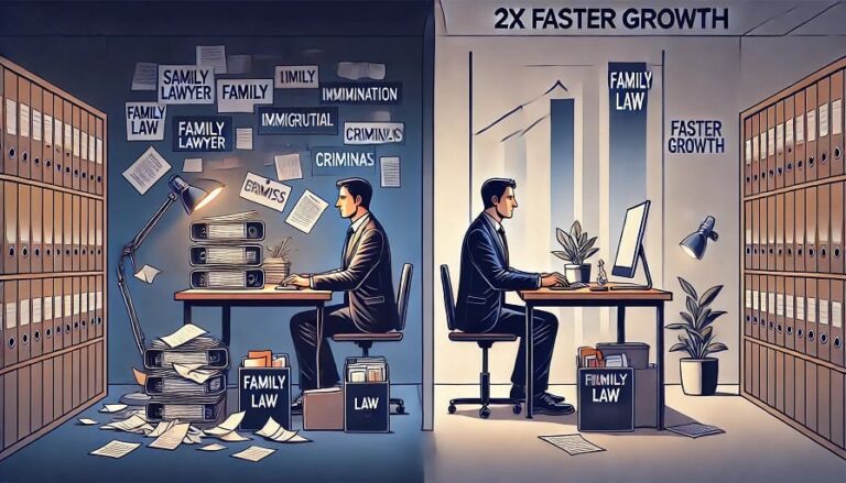 showing a solo lawyer in two contrasting situations